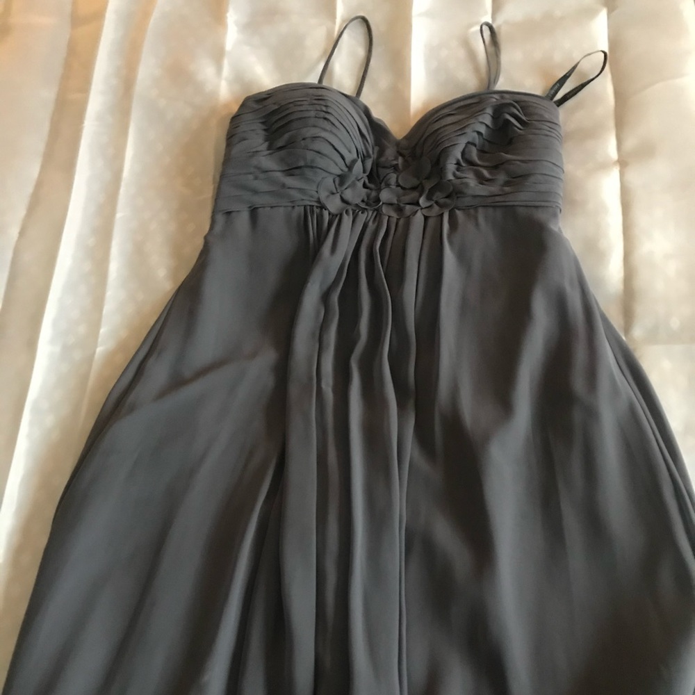 Bill Levkoff gray bridesmaid dress